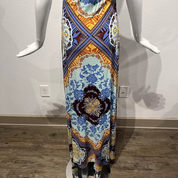 SKY Halter Top Maxi Dress, Slinky Fit Brightly Printed Summer Dress Size Small - Picture 4 of 14